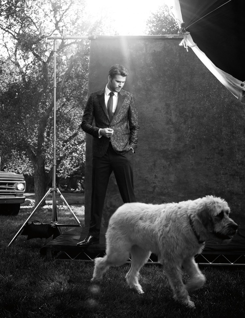 Tuxedo by Lanvin, tie by Gucci, shirt by DSquared2, shoes by Johnston & Murphy